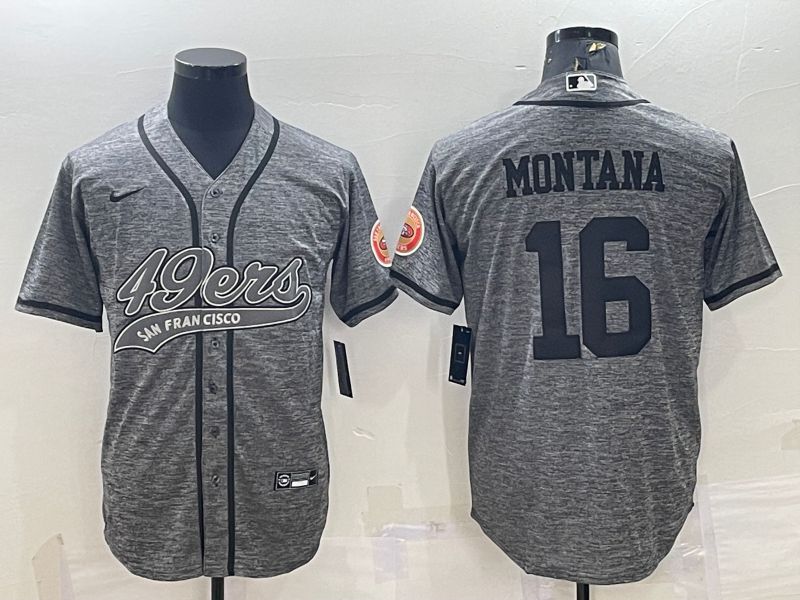 Men San Francisco 49ers #16 Montana Grey hemp ash 2022 Nike Co branded NFL Jersey